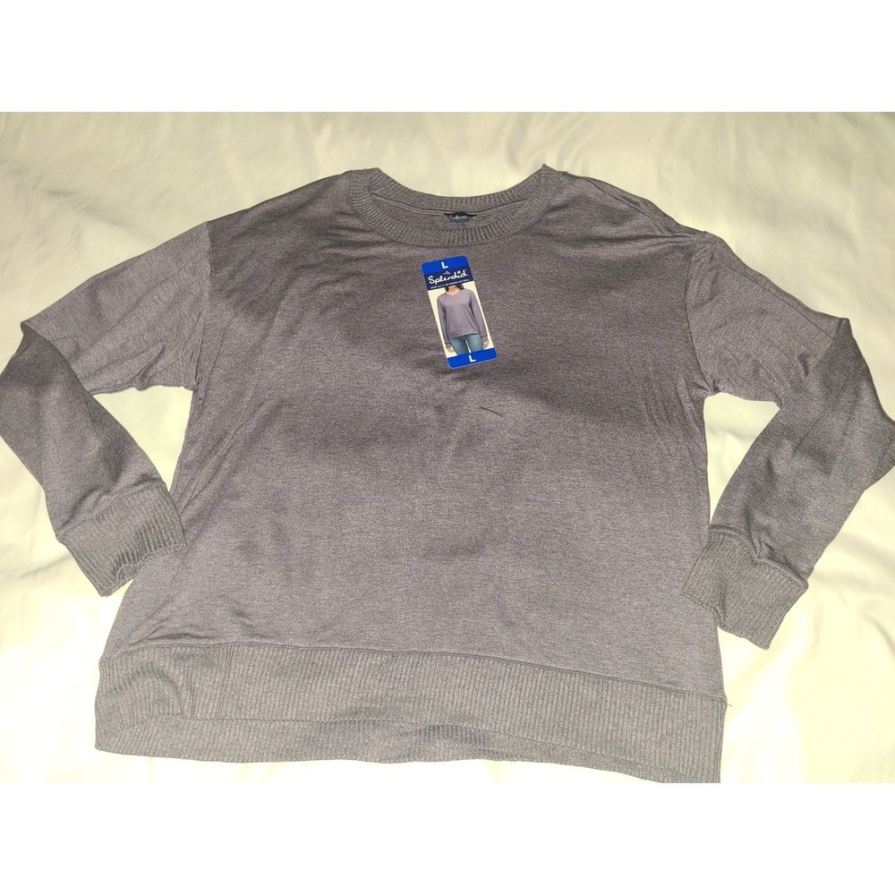 Splendid Womens Amethyst Heather Crewneck Long Sleeve Sweater L